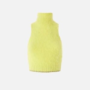 NWT Pinko Cropped Turtleneck Sweater Top in Bright Yellow Mohair size XS
